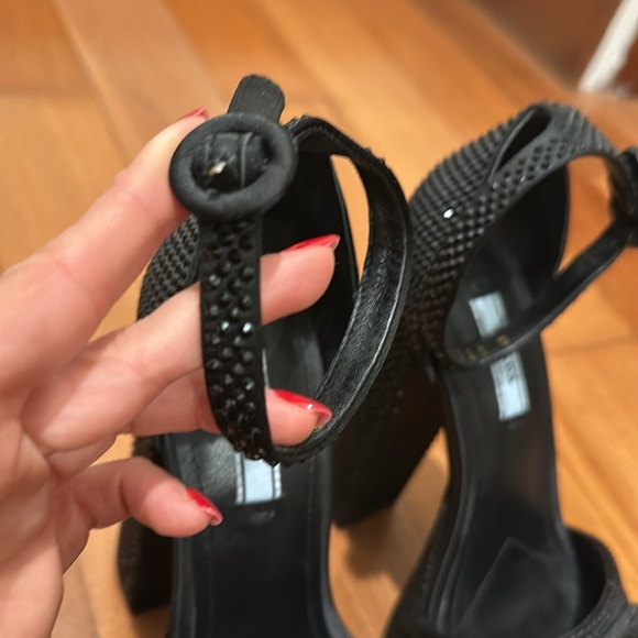 PRADA Platform Black Satin & Crystals Heels 37 - Picture 8 of 8